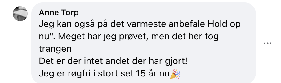 Facebook anmeldelse – rygestop med biofeedback – 15 år som røgfri