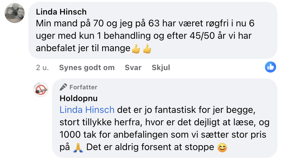 Facebook anmeldelse – rygestop med biofeedback – 1 behandling